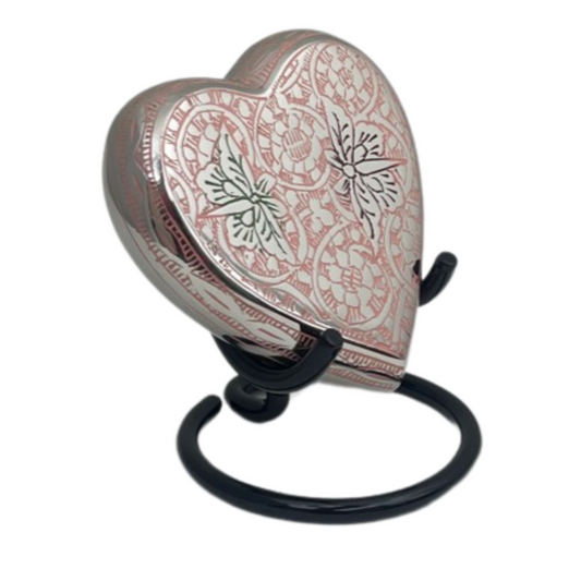 Butterflies Pink Brass Heart Keepsake